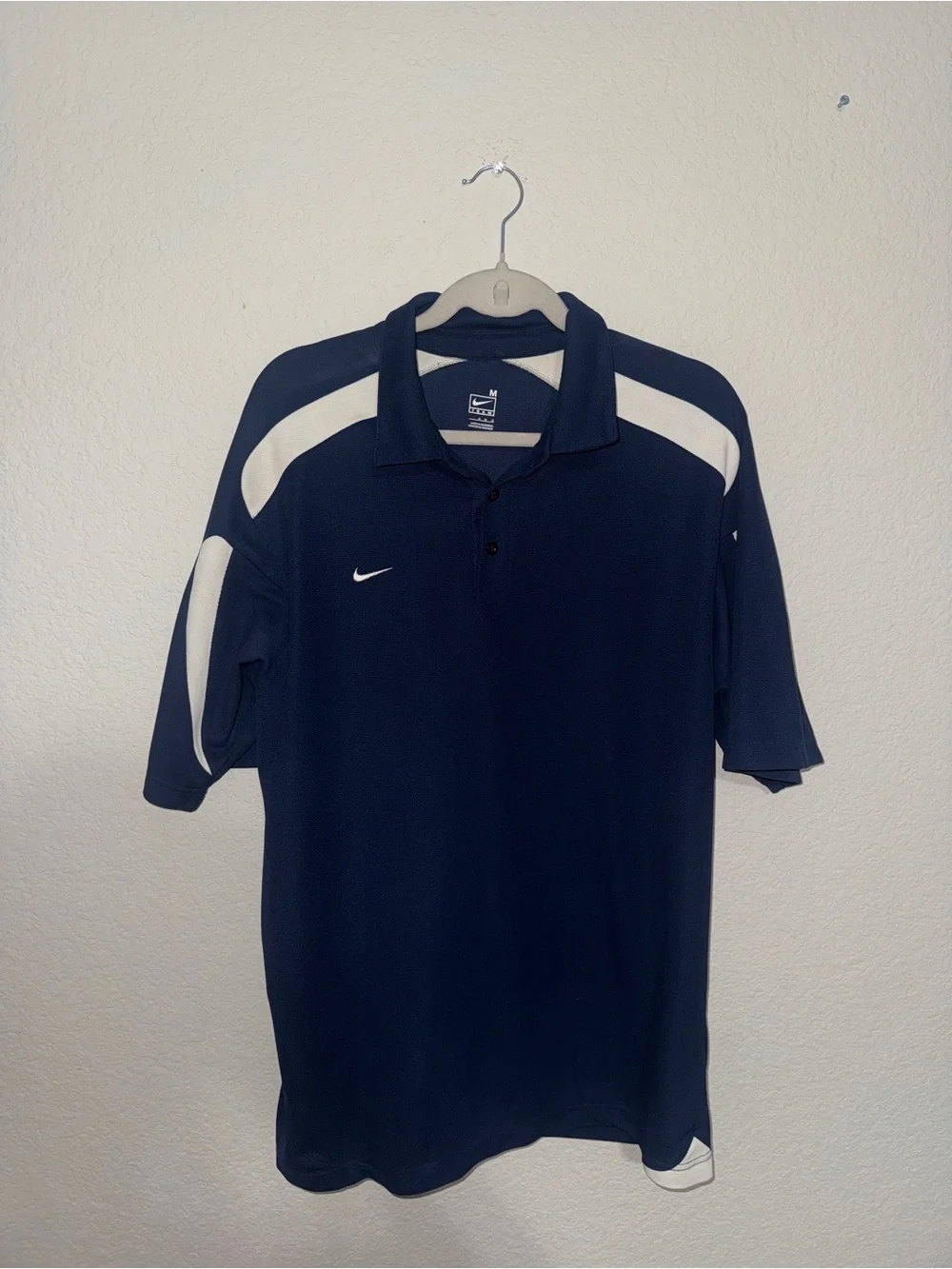 Nike Team Navy Blue White Colorblock FIT DRY Polo Shirt Size M